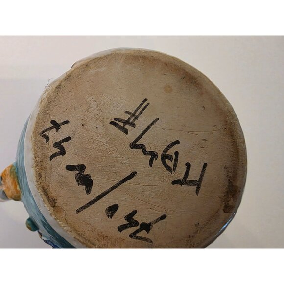 Vintage Handcrafted Ceramic Vase With Dragon Handles & Textured Design Italy - Picture 6 of 9